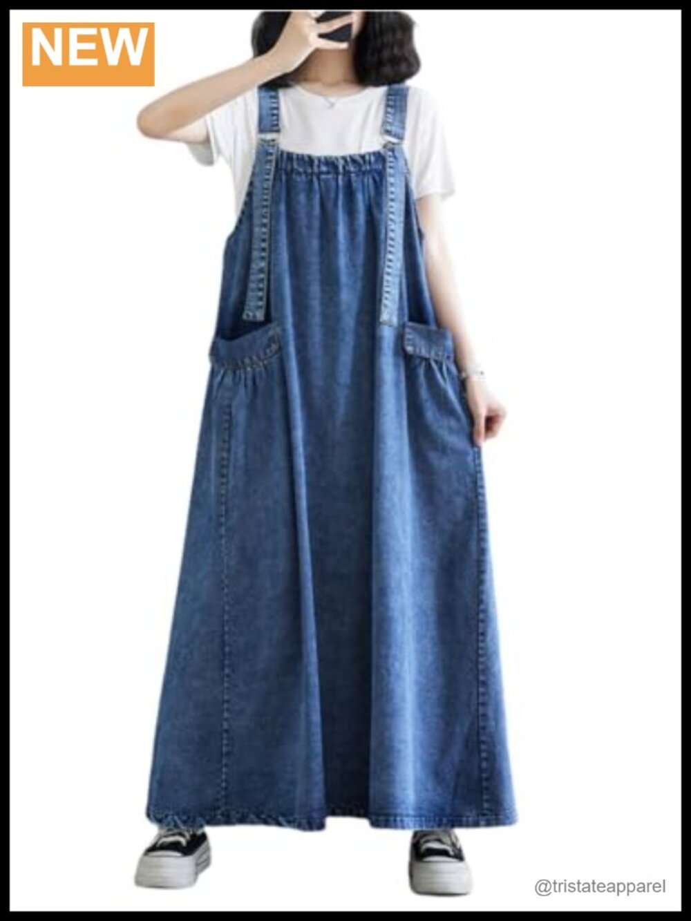 Boho Denim Overall Dress Women Jean Jumper Pinafore Wide Hem Adjustable Straps